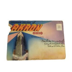 Souvenir Folder of Akron Ohio 1930s Fold-Out Linen Postcards OH Building Stadium